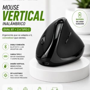 Mouse Vertical Inalámbrico BT + USB