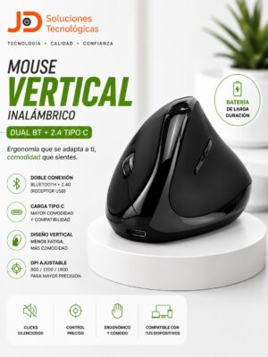 Mouse Vertical Inalámbrico BT + USB