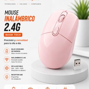 Mouse Inalámbrico Basik Tech Rosado